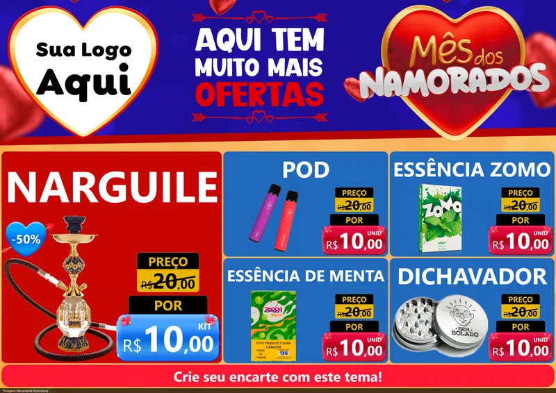 Modelo de Encarte para Encarte A4 Horizontal com o tema Mês dos Namorados para Tabacaria