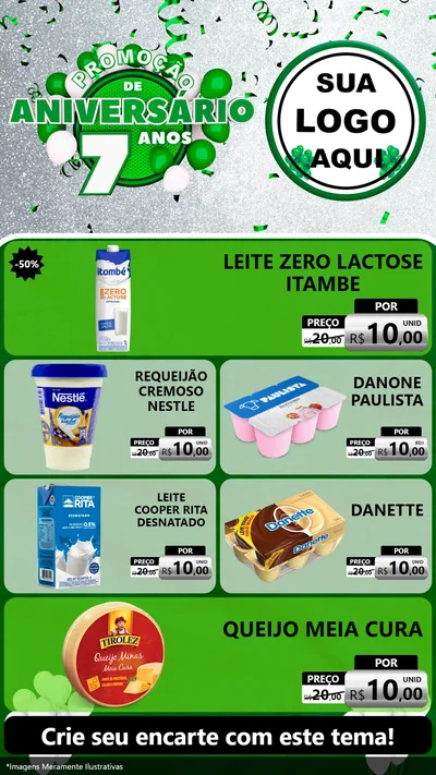 Modelo de TV para TV Vertical com o tema Promoção de Aniversário - 7 Anos para Frios e Laticínios