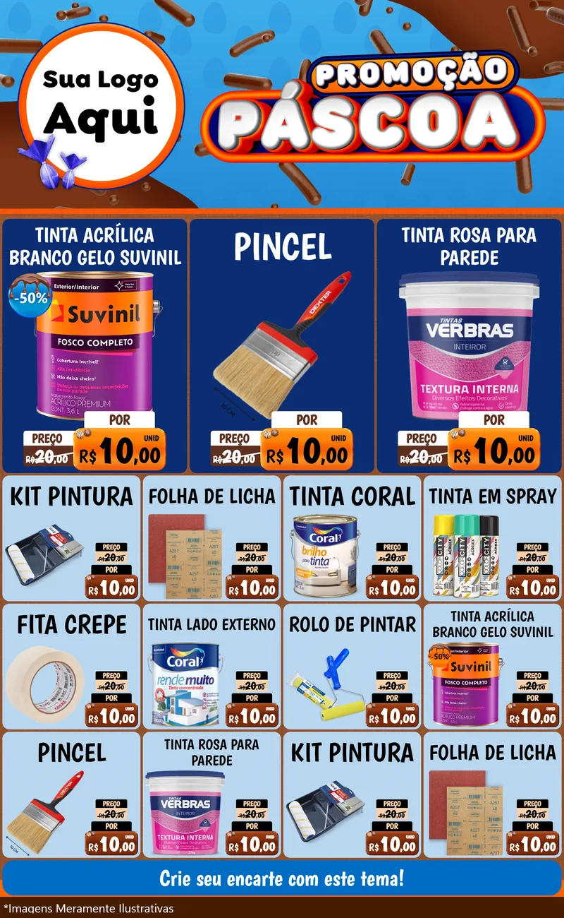 Modelo de Encarte para Encarte Grande com o tema Promoção Páscoa para Tintas e Ferramentas