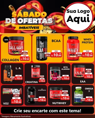 Modelo de Rede Social para Feed Instagram com o tema Sábado de Ofertas Imbatíveis para Suplementos alimentares