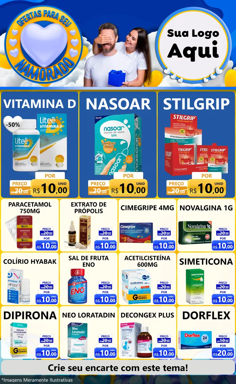 Modelo de Encarte para Encarte Grande com o tema Ofertas Para Seu Namorado para Farmácia