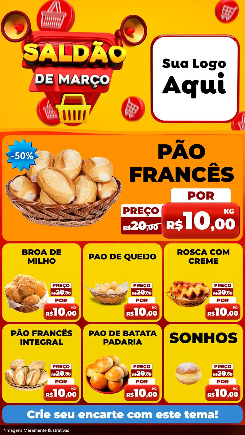 Modelo de Rede Social para Stories com o tema Saldão de Março para Padaria