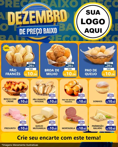 Modelo de Rede Social para Feed Instagram com o tema Dezembro de Preço Baixo para Padaria