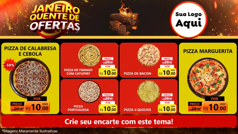 Modelo de TV para TV Horizontal com o tema Janeiro Quente de Ofertas para Pizzaria