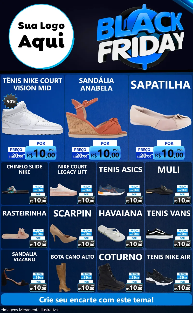Modelo de Encarte para Encarte Grande com o tema Black Friday para Calçados
