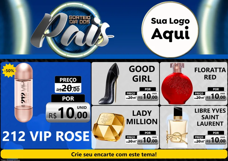 Modelo de Encarte para Encarte A4 Horizontal com o tema Sorteio Dia Dos Pais para Perfumes