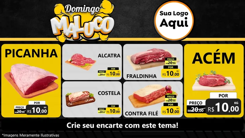 Modelo de TV para TV Horizontal com o tema Domingo Maluco para Açougue