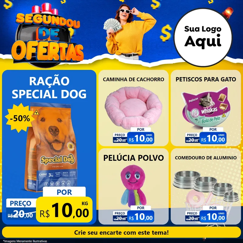 Modelo de Rede Social para Feed Facebook com o tema Segundou de Ofertas para Pet Shop
