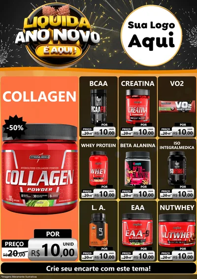 Modelo de Encarte para Encarte A4 Vertical com o tema Liquida Ano Novo É Aqui! para Suplementos alimentares