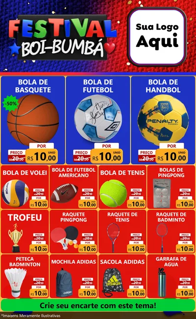 Modelo de Encarte para Encarte Grande com o tema Festival Boi-Bumbá para Artigos Esportivos