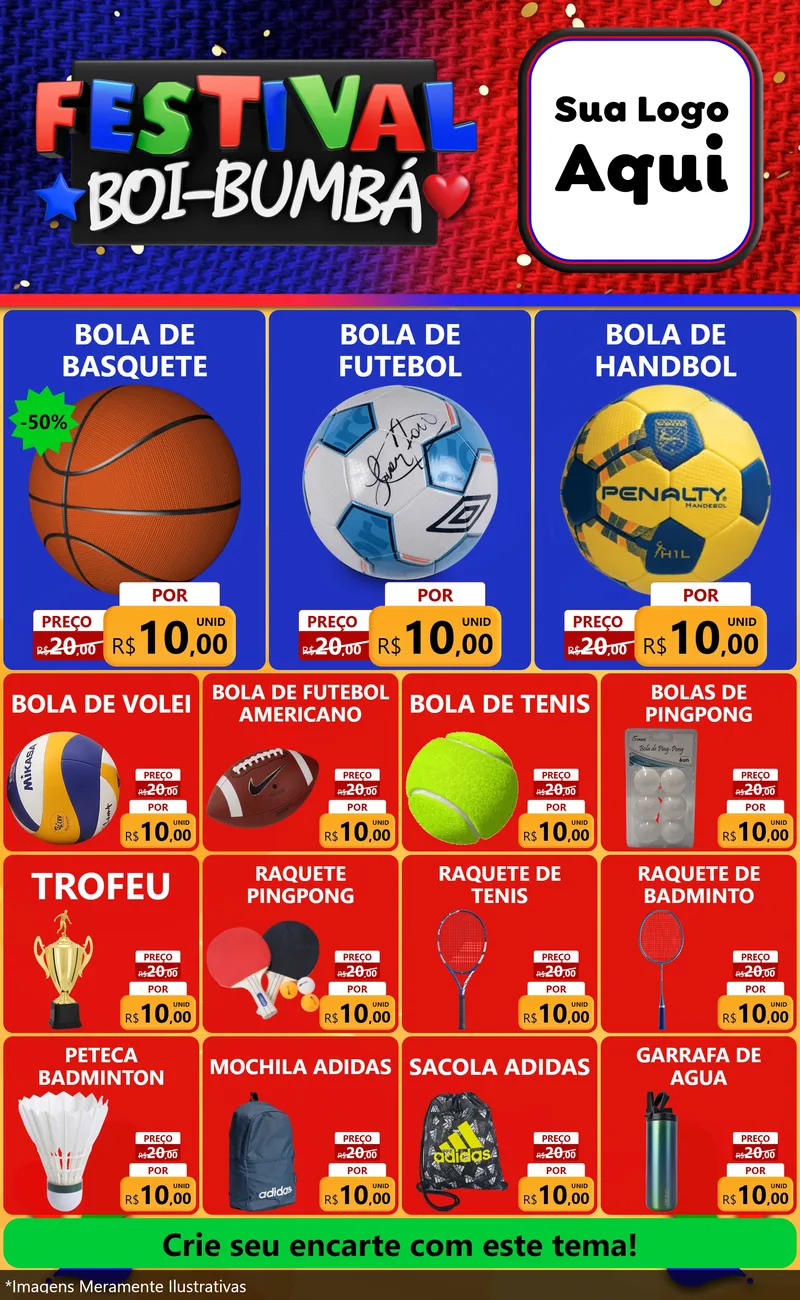Modelo de Encarte para Encarte Grande com o tema Festival Boi-Bumbá para Artigos Esportivos