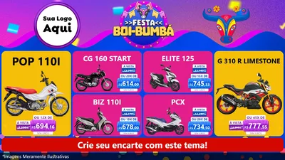 Modelo de TV para TV Horizontal com o tema Festa Boi-Bumbá para Concessionaria de Motos