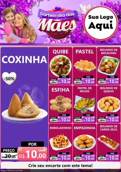 Modelo de Encarte para Encarte A4 Vertical com o tema Sorteio Dia das Mães para Salgadaria