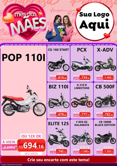 Modelo de Encarte para Encarte A4 Vertical com o tema Mês Das Mães para Concessionaria de Motos