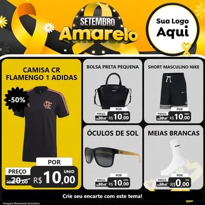 Modelo de Rede Social para Feed Facebook com o tema Setembro Amarelo para Roupas e acessórios