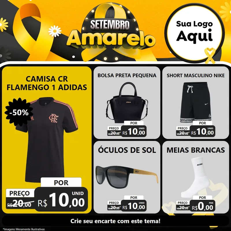 Modelo de Rede Social para Feed Facebook com o tema Setembro Amarelo para Roupas e acessórios