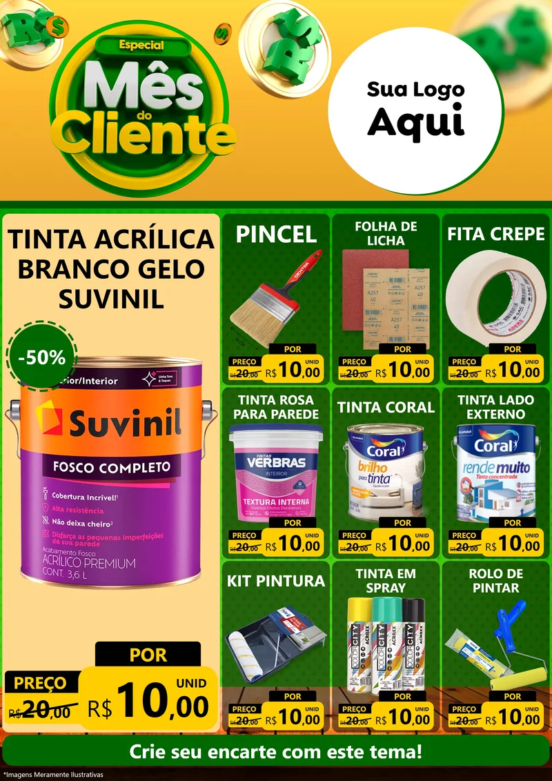 Modelo de Encarte para Encarte A4 Vertical com o tema Especial Mês do Cliente para Tintas e Ferramentas