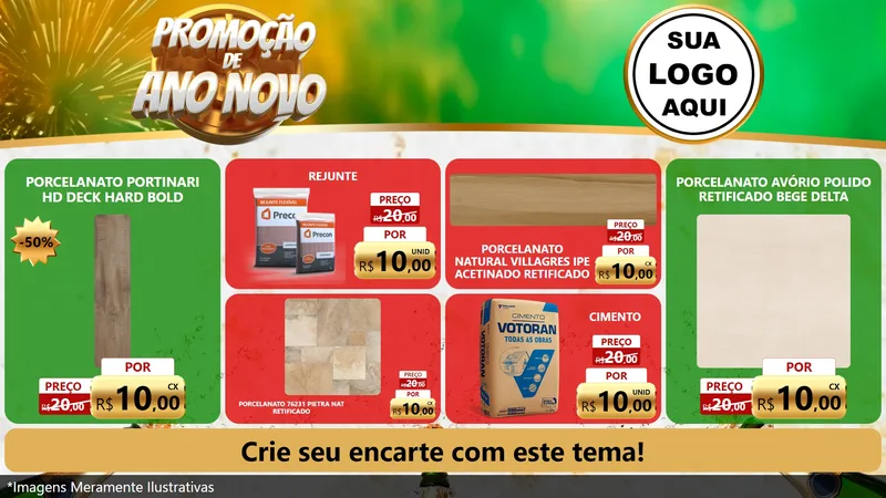 Modelo de TV para TV Horizontal com o tema Promoção de Ano Novo para Pisos e revestimentos