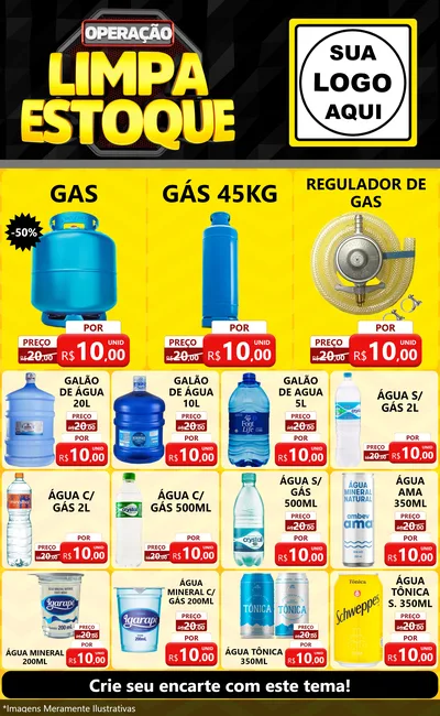 Modelo de Encarte para Encarte Grande com o tema Operação Limpa Estoque para Água e gás