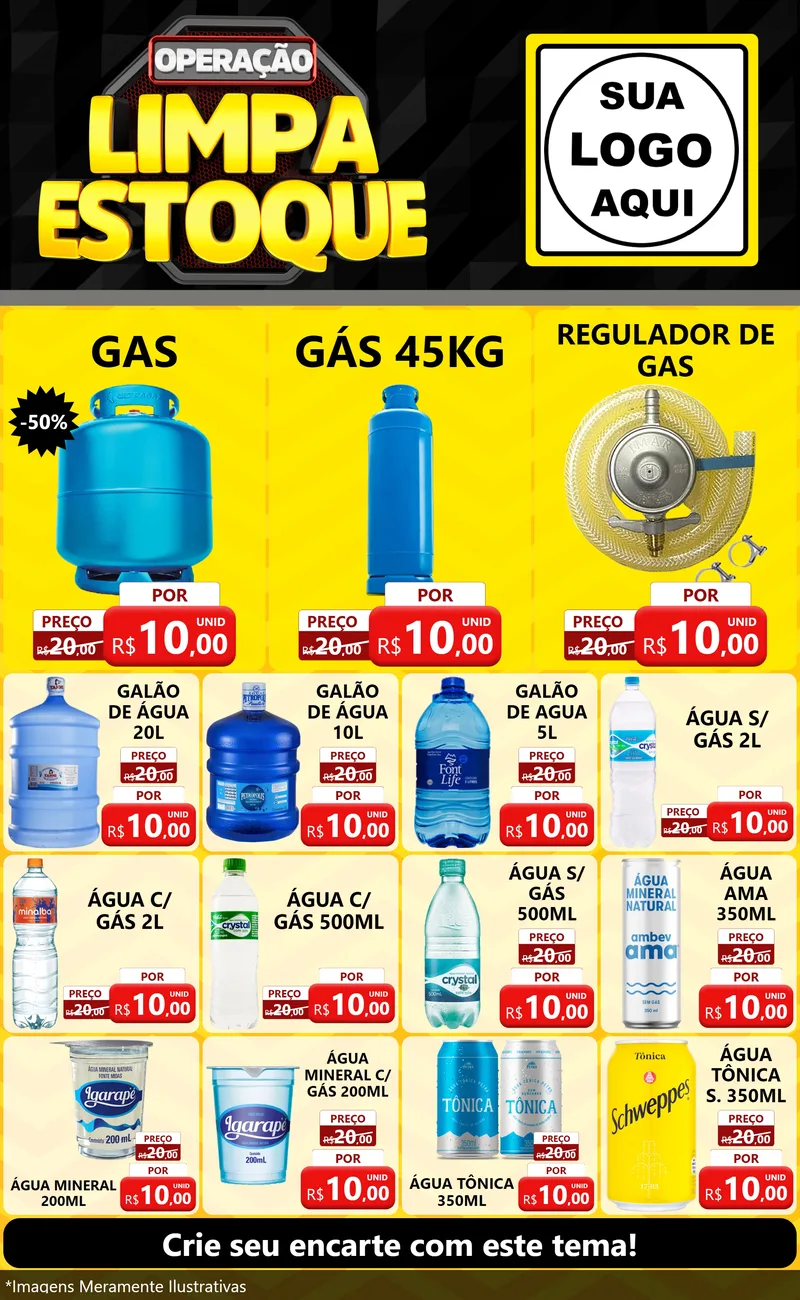 Modelo de Encarte para Encarte Grande com o tema Operação Limpa Estoque para Água e gás