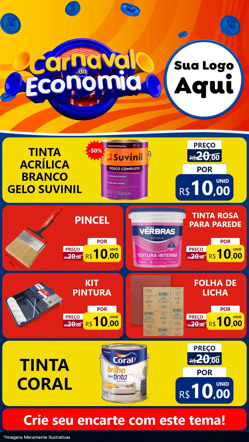 Modelo de TV para TV Vertical com o tema Carnaval da Economia para Tintas e Ferramentas