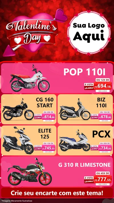 Modelo de TV para TV Vertical com o tema Valentine's Day para Concessionaria de Motos