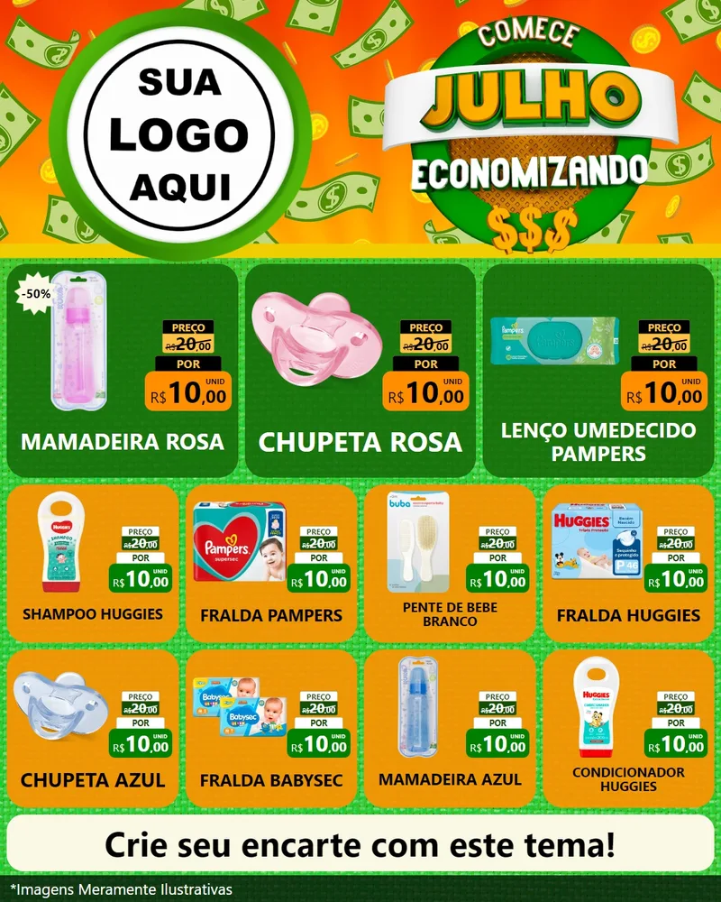 Modelo de Rede Social para Feed Instagram com o tema Comece Julho Economizando para Bebês