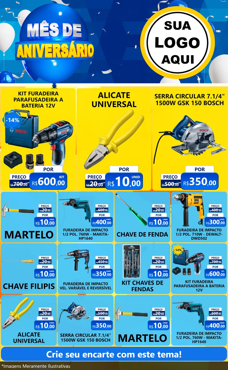 Modelo de Encarte para Encarte Grande com o tema Mês de Aniversário para Maquinas e Ferramentas