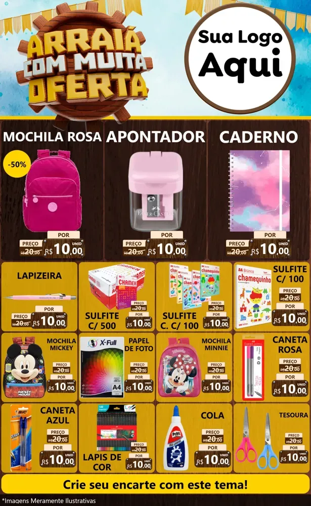 Modelo de Encarte para Encarte Grande com o tema Ofertas de São João - Junina para Papelaria