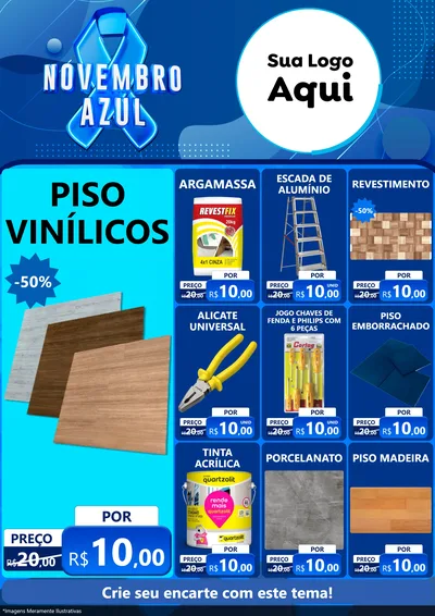 Modelo de Encarte para Encarte A4 Vertical com o tema Novembro Azul para Material para Construção
