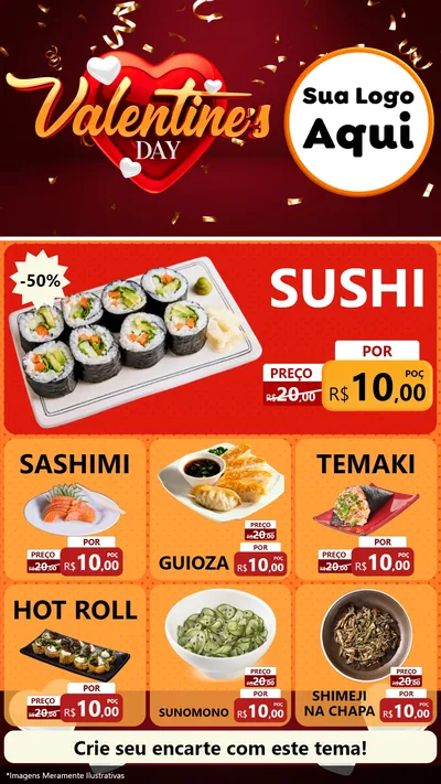 Modelo de Rede Social para Stories com o tema Valentine's Day para Comida japonesa