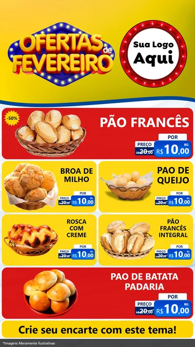 Modelo de TV para TV Vertical com o tema Ofertas de Fevereiro para Padaria