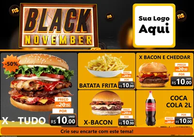 Modelo de Encarte para Encarte A4 Horizontal com o tema Black November para Hamburgueria