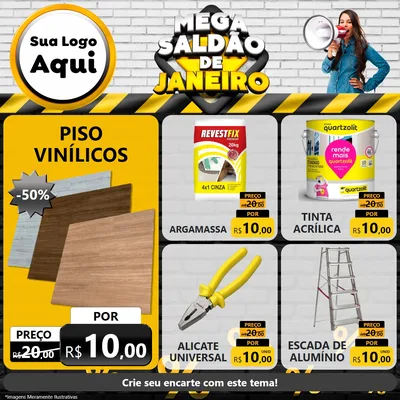 Modelo de Rede Social para Feed Facebook com o tema Mega Saldão de Janeiro para Material para Construção