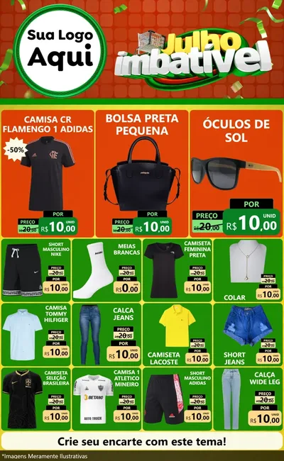 Modelo de Encarte para Encarte Grande com o tema Julho Imbatível para Roupas e acessórios