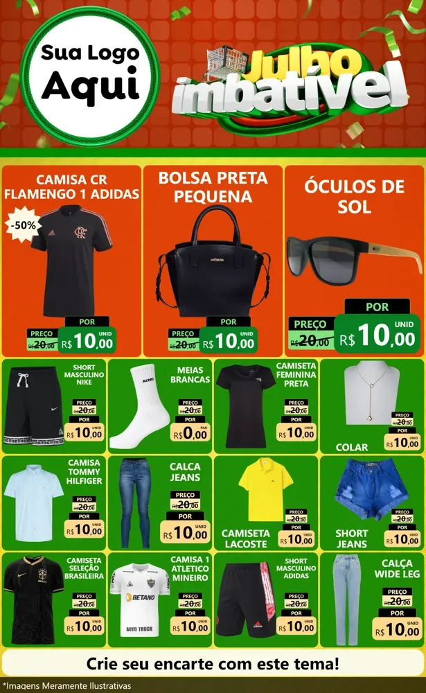 Modelo de Encarte para Encarte Grande com o tema Julho Imbatível para Roupas e acessórios