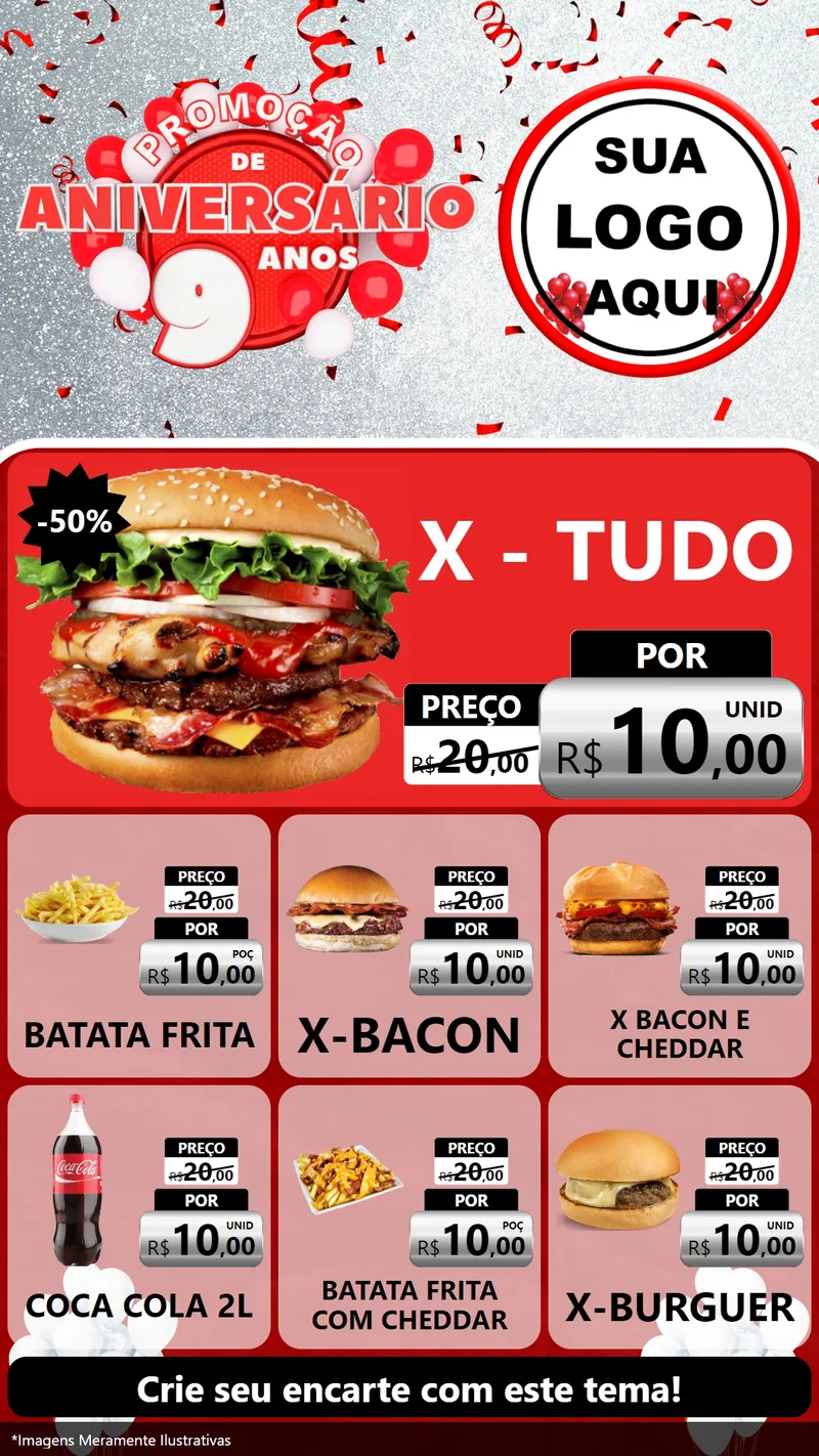 Modelo de Rede Social para Stories com o tema Promoção de Aniversário - 9 Anos para Hamburgueria