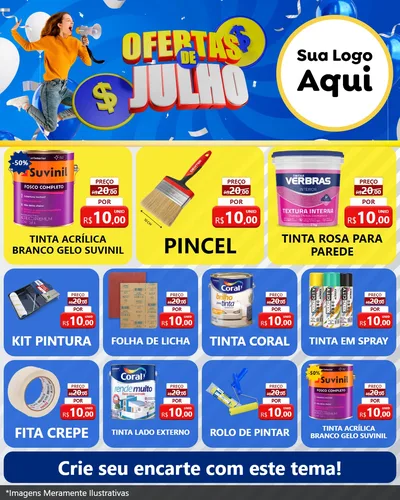 Modelo de Rede Social para Feed Instagram com o tema Ofertas de Julho para Tintas e Ferramentas