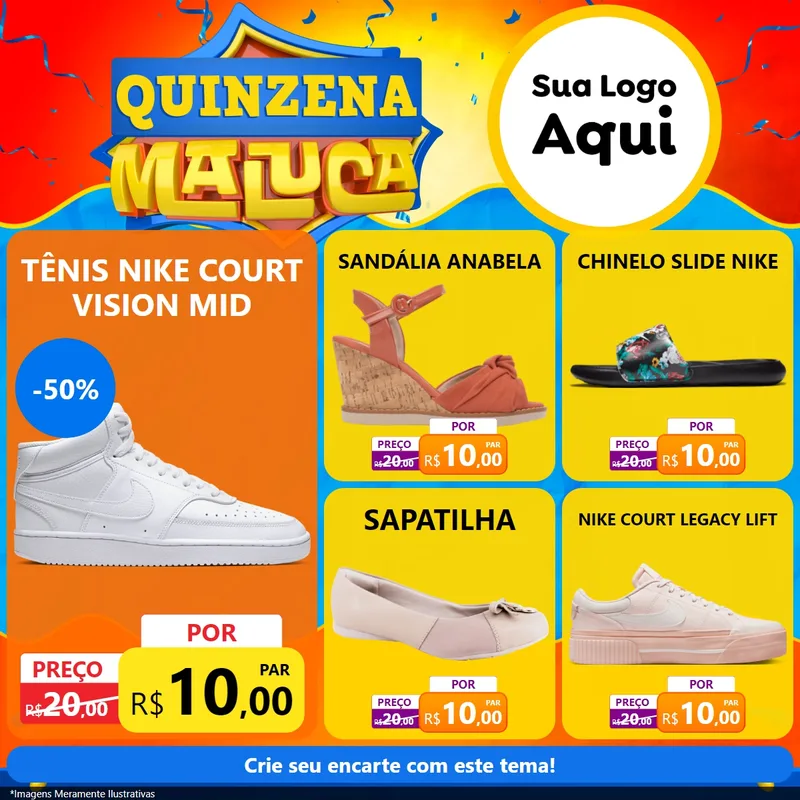 Modelo de Rede Social para Feed Facebook com o tema Quinzena Maluca para Calçados
