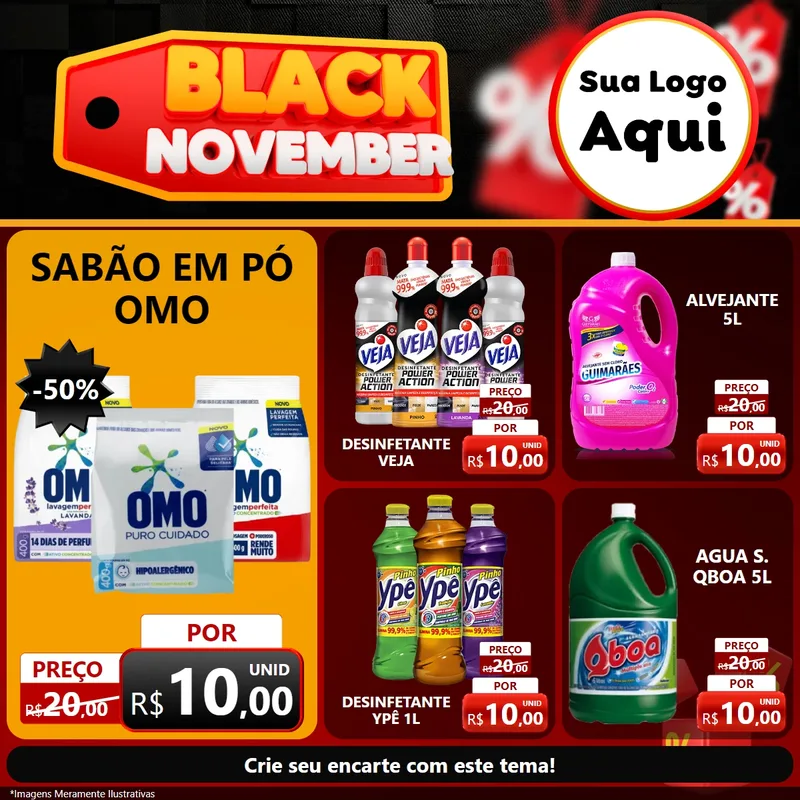 Modelo de Rede Social para Feed Facebook com o tema Black November para Produtos de Limpeza