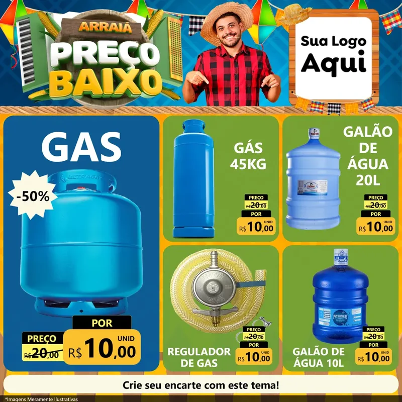 Modelo de Rede Social para Feed Facebook com o tema Arraiá de Preço Baixo - Junina para Água e gás
