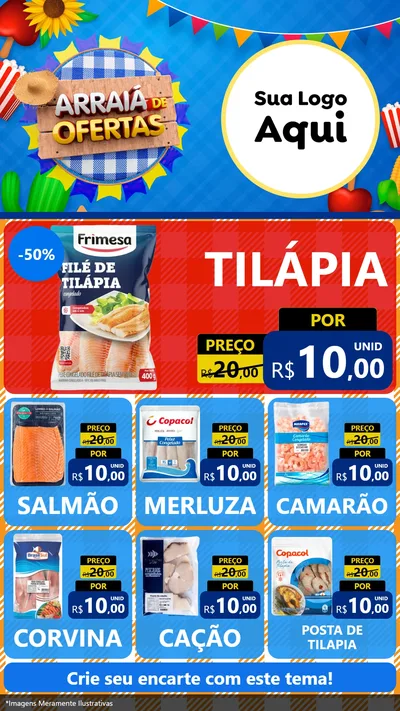 Modelo de Rede Social para Stories com o tema Arraiá de Ofertas para Peixaria