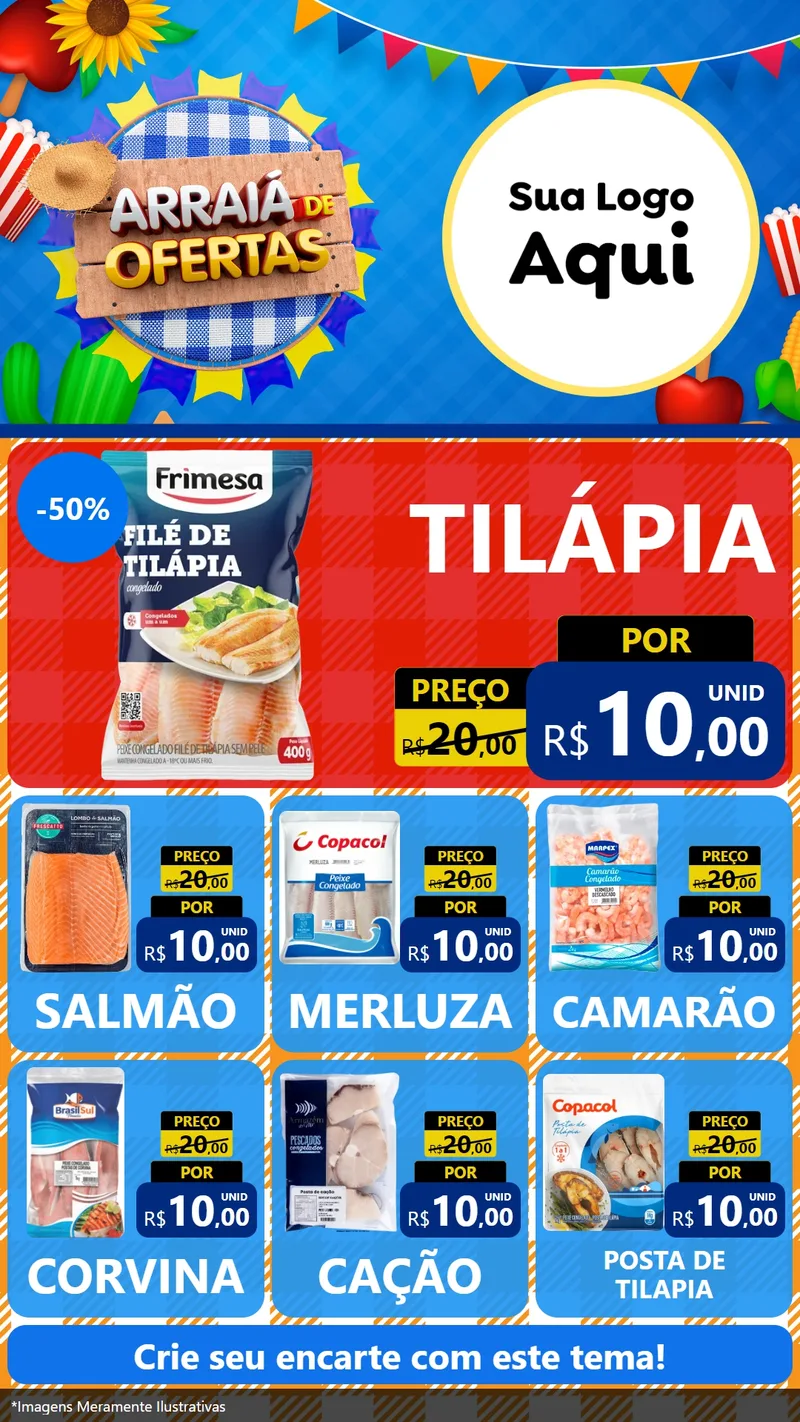 Modelo de Rede Social para Stories com o tema Arraiá de Ofertas para Peixaria