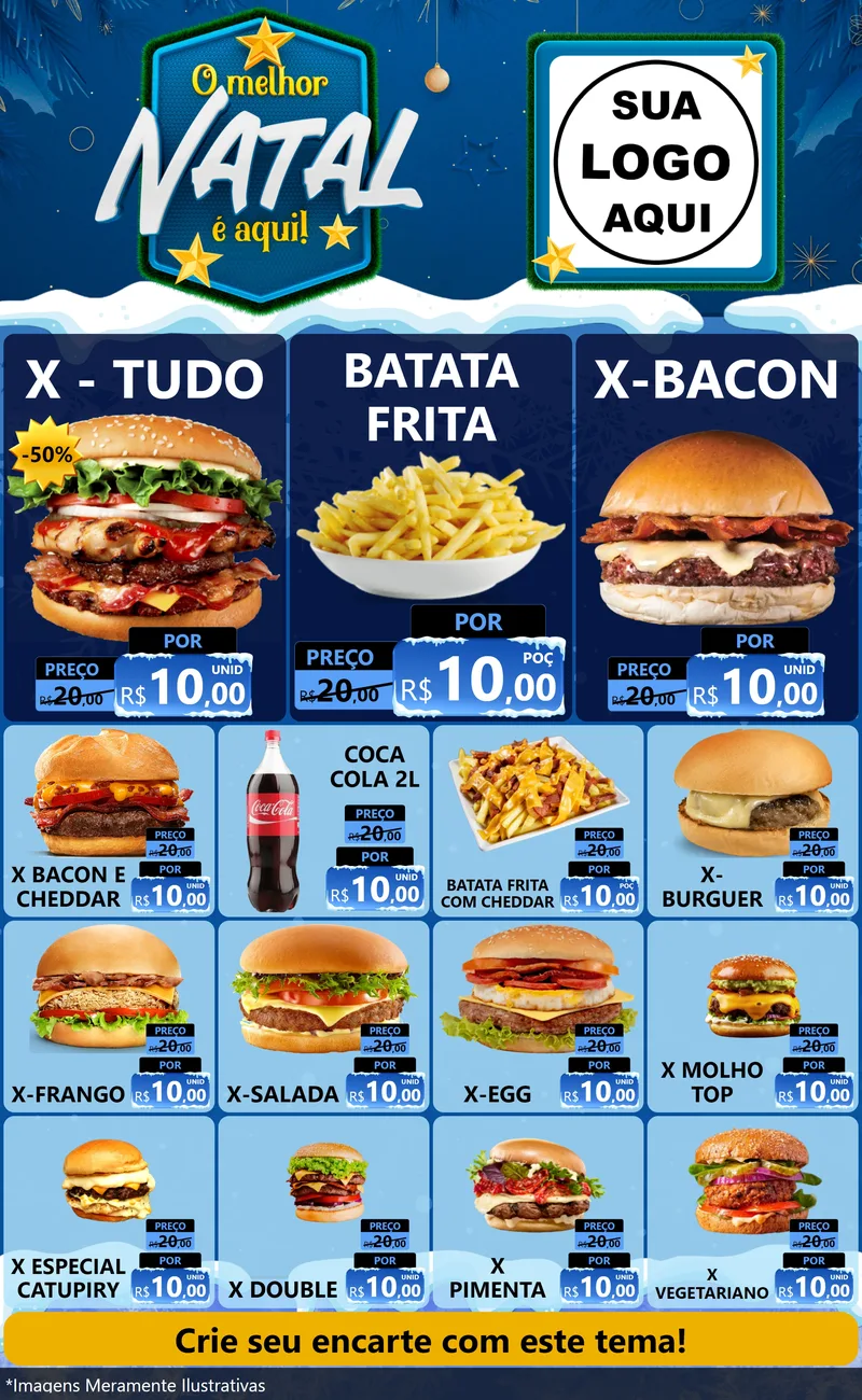 Modelo de Encarte para Encarte Grande com o tema O Melhor Natal É Aqui! para Hamburgueria
