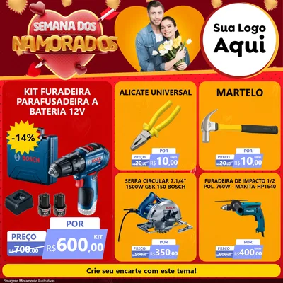 Modelo de Rede Social para Feed Facebook com o tema Semana dos Namorados para Maquinas e Ferramentas