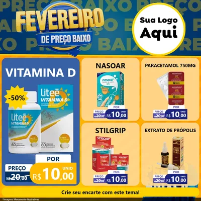 Modelo de Rede Social para Feed Facebook com o tema Fevereiro de Preço Baixo para Farmácia