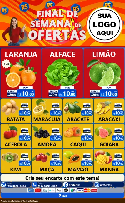 Modelo de Encarte para Encarte Grande com o tema Final de Semana de Ofertas para Hortifrúti