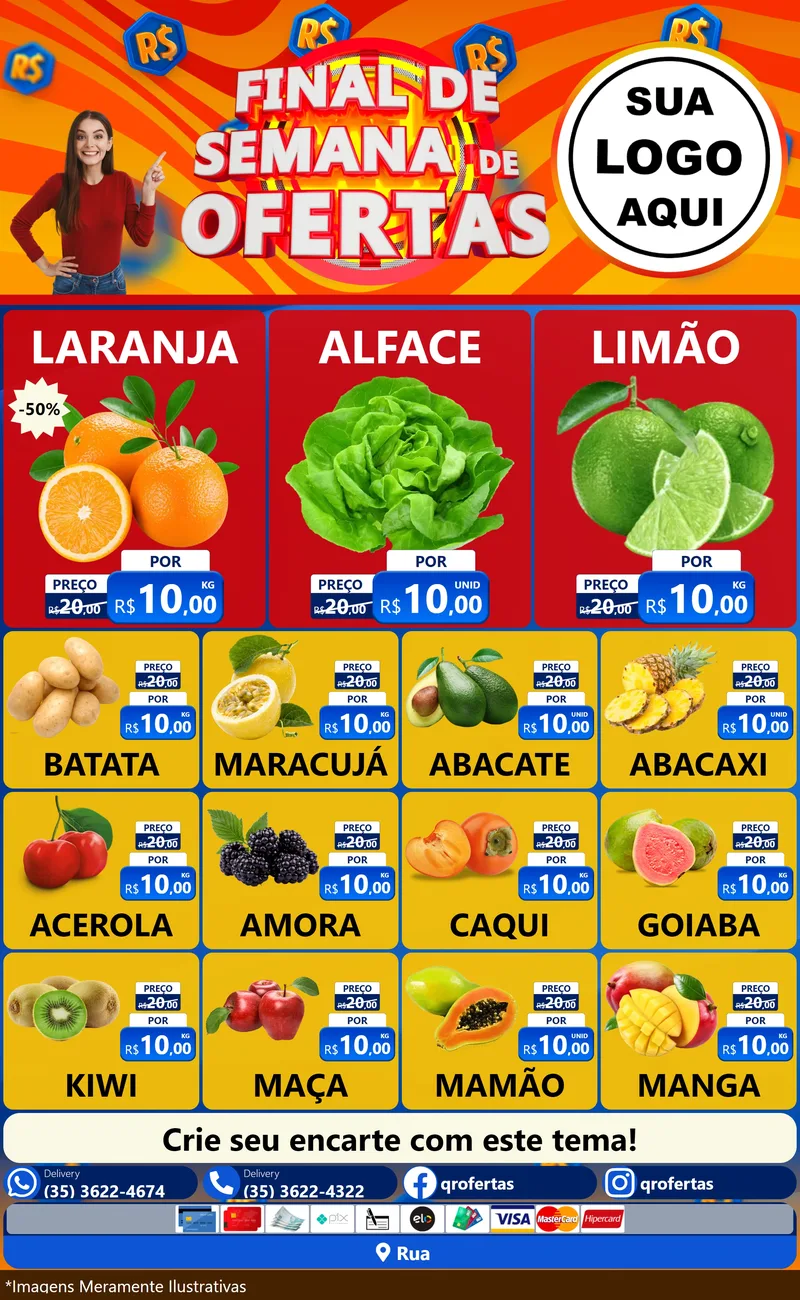 Modelo de Encarte para Encarte Grande com o tema Final de Semana de Ofertas para Hortifrúti