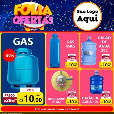 Modelo de Rede Social para Feed Facebook com o tema Folia de Ofertas para Água e gás