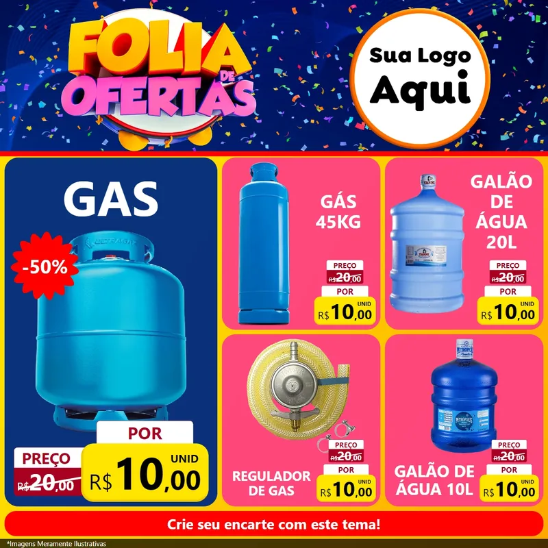 Modelo de Rede Social para Feed Facebook com o tema Folia de Ofertas para Água e gás